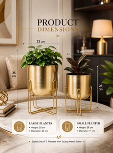 Macetas Modernas de Metal Dorado con Soportes de Alambre Negro, Juego de 2 Macetas Decorativas para Interiores, para Sala de Estar, Oficina, Dormitorio - Product Image 5
