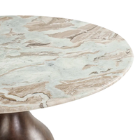 Table de salle à manger ronde en marbre exotique avec base en bois de manguier massif, finition grain naturel, pour entrée, couloir, salle à manger, cuisine