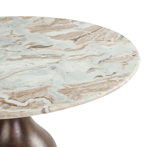 Mesa de Comedor Redonda con Tapa de Mármol Exótico y Base de Madera de Mango Sólido, Acabado Natural, para Recibidor, Comedor, Cocina - Product Image 3