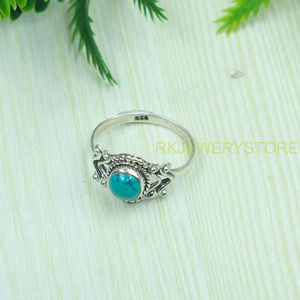 Bague en turquoise naturelle, argent sterling 925, faite à la main, style bohème tribal, bague statement vintage, bijoux pour femmes, bijoux de créateur, Noël - Product Image 3