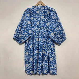 Vestido Midi Informal para Mujer, para Uso Diario, Todas las Temporadas, Tejido 100% Algodón, Liso, Manga Corta, Cintura Imperio, Estilo Babydoll, Cuello en V, Talla Grande - Product Image 3