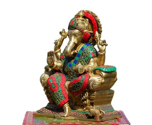 Statue en laiton Ganesha multi couleurs, décoration de la maison, meubles - Product Image 4