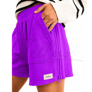 Top Quality Women's Solid Color Knitted Shorts Mid Waist Elastic Waist Regular Fit Casual Style Breathable Cotton Sweat Shorts - Product Image 3