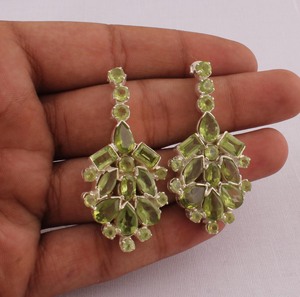 Natural Peridot 925 <b>Sterling</b> <b>Silver</b> <b>Dangle</b> <b>Earrings</b> August Birthstone Green Gemstone Drop <b>Earrings</b> High Quality Jewelry - Product Image 1