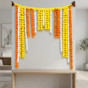 Artificial Marigold and Jasmine Flower Garland Backdrop with Yellow Orange <b>White</b> <b>Hanging</b> Strings for Wedding Festival Decor - Product Image 4