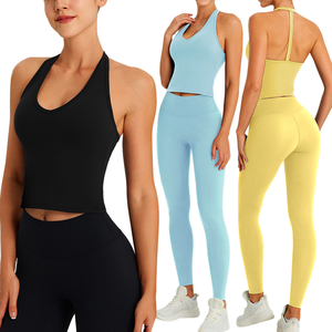 ชุดเลกกิ้งและบราออกกำลังกายขายดี สีพื้น ชุดกีฬาสำหรับผู้หญิงไซส์พลัส ชุดโยคะ พร้อมโลโก้แบบกำหนดเอง - Product Image 1