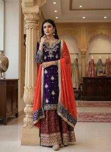 Ensemble Salwar Kameez vert brodé pour femmes, avec dupatta |   Costume ethnique indien pour fêtes et mariages - Product Image 3