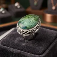 Bague Statement en Argent Sterling 925 avec Pierre Précieuse Turquoise Tibétaine Véritable, Sertie en Bezel, Bijou Indien Fait Main