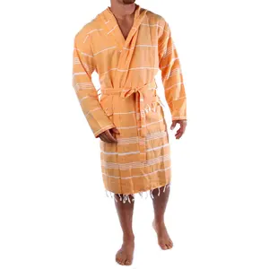 双层土耳其优质细纱长袍搭配流苏和条纹高吸收性沙滩浴裙浴袍100% 棉