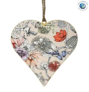 Adorno Colgante de Corazón de Metal Hecho a Mano de Linea Exports Inc, Decoración Navideña con Estampado Floral Vintage para Árbol de Navidad - Product Image 1