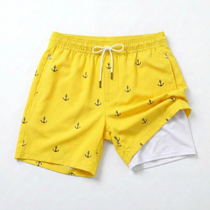 <b>Men's</b> Professional 2-in-1 Swim Shorts with Secure Pocket Anti-Chafe Liner Yellow Anchor <b>Trunks</b> Custom Branding Gear - Product Image 1