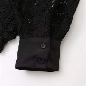 Blusa Larga con Botones para Mujer de Oficina, Elegante, Antiarrugas, de Tela de Encaje de Poliéster, para Otoño - Product Image 6