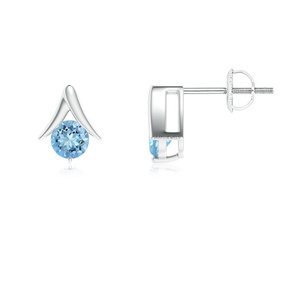 Boucles d'oreilles clous en topaze bleue ronde, design géométrique moderne en or 10K 14K 18K, argent 925 935 - Product Image 2