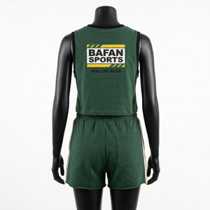 Ensemble de t-shirts sans manches pour femmes, 200 GSM, jersey en coton et polyester de qualité supérieure, vert foncé, tenue de sport, logo personnalisé - Product Image 6