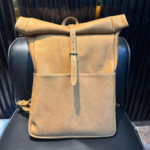 Rugged Leather Roll Top <b>Backpack</b> Crazy Horse Cowhide Travel Rucksack Mens Retro Laptop Bag Outdoor Pack LTBP-0074 - Product Image 1