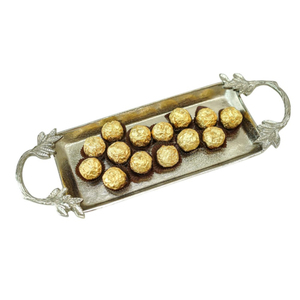 High Quality Silver Metal Chocolates Tray With Gold <b>Floral</b> Handle Modern Style Decorative Chocolates Serving Tray For Home Use - Product Image 3