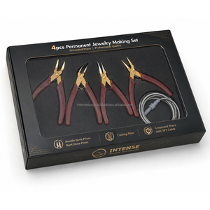 Kit d'outils de fabrication de bijoux permanents 4 pièces avec logo personnalisé – Pinces à sertir, pinces à bec long, pinces à bec pointu, pinces coupantes à bec courbé – Vente en gros - Product Image 1