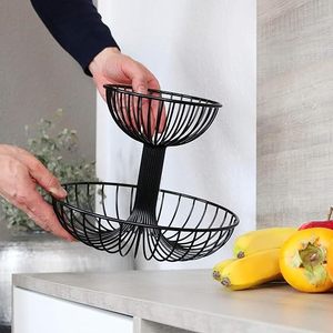 Cesta de Frutas de Alambre de Dos Niveles, Redonda, con Base, Diseño Moderno, Contenedor de Alimentos Resistente para Sala de Estar - Product Image 2