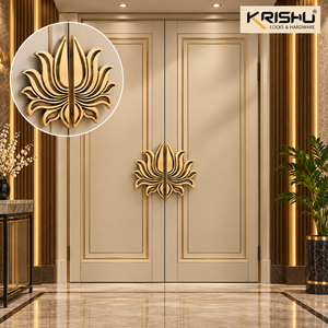 Tirador de Puerta Doble Lotus, Forma de Tulipán Tradicional, Acabado en Latón, Perilla Decorativa para Muebles, Tirador Floral Tallado para Cocina y Baño - Product Image 3
