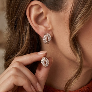 Boucles d'oreilles créoles pavées en or rose 18 carats massif 12 mm, vente en gros, avec diamants naturels, pour mariage, fête, cadeau - Product Image 3