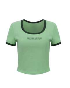 Custom Printing Logo Women's <b>Cropped</b> Top T <b>Shirt</b> Crewneck Cotton T-<b>Shirt</b> Slim Fit Crop Top - Product Image 3