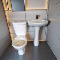 Ensemble WC et lavabo en céramique monobloc moderne à double chasse, avec lavabo sur colonne et siphon en P, en promotion