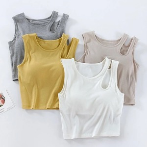 <b>Women's</b> Cotton Knitted Solid Color O-Neck <b>Tank</b> <b>Tops</b> Casual Breathable Regular Length Sleeveless <b>Tops</b> in <b>White</b> Gray Black Brown - Product Image 2