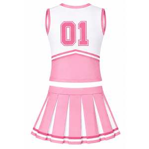 Ensemble uniforme de cheerleading rose bébé, haut sans manches à col en V, jupe plissée, tenue de sport pour équipe athlétique, performance de danse, entraînement - Product Image 2