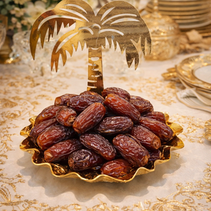 Designer Metal Round Serving Platter with Gold Palm <b>Tree</b> <b>Stand</b> Tableware Chocolate Tray for Wedding Party Dessert Dates Platter - Product Image 5
