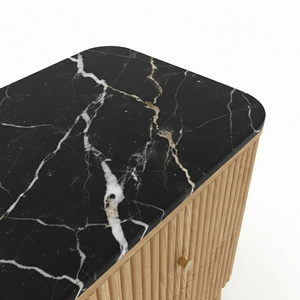 Mesa Auxiliar/De Noche Moderna con 2 Cajones y 5+ Compartimentos, Ecológica, de MDF de Acacia, Chapa de Roble Macizo y Tapa de Mármol para Salas de Estar/Comedores - Product Image 6