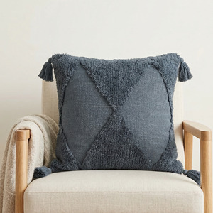 Sustainble Tufted Pillowsham Premium Quality Cotton Designer 20X20 Soft Tufted <b>Sofa</b> Throw Pillow Cover with Tassel - Product Image 2