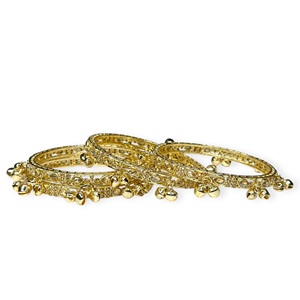 Elegant Kashmiri Jhumki <b>Gold</b> Plated Charm <b>Bangles</b> with Ghungroo Bells Stylish Statement <b>Set</b> for Weddings and Festive Styling - Product Image 1