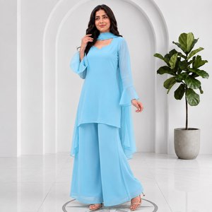 Premium Soft Georgette Plain Palazzo <b>Dress</b> Set with Dupatta Fully Stitched Women's Ethnic Party Wear <b>90s</b> Style Suit - Product Image 3