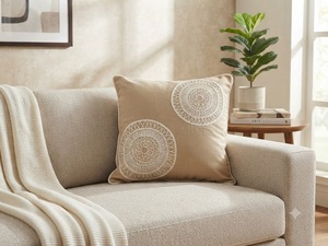 Premium Cotton Chambray Embroidered Cushion <b>Cover</b> | Luxury Decorative <b>Throw</b> Pillow <b>Cover</b> for <b>Sofa</b>, Living Room & Home Decor - Product Image 2