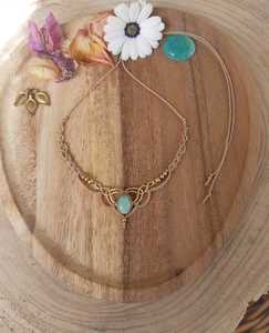 สร้อยคอหินไทเกอร์อายทำมือสไตล์โบฮีเมียน พร้อมจี้หินธรรมชาติ เชือกสีน้ำตาลปรับได้ ประดับด้วยลูกปัดสีทอง หินบำบัด - Product Image 6