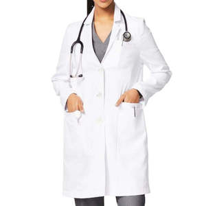 Blouse de laboratoire blanche tissée pour femmes avec 3 poches et fermeture à boutons-pression, uniforme d'hôpital, blouse de médecin - Product Image 1