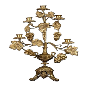 Stunning brass five arm tabletop <b>candelabra</b> highlighting a smooth spherical mid-body node, available at wholesale prices. - Product Image 6