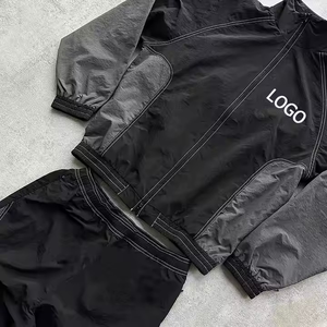Unisex Black Polyester <b>Tracksuit</b> Full Sleeve Turn-down Collar Casual Autumn Solid Color Elastic Waist Regular Fit Adult Jogger - Product Image 2