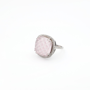 925 Sterling Silver Natural <b>Rose</b> <b>Quartz</b> <b>Ring</b> Rhodium Plated OEM ODM Fine Jewelry - Product Image 1
