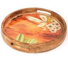 Plateau rond en bois poli durable, bois et résine, bois naturel, plateau décoratif classique pour mariage - Product Image 4