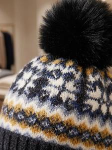 Unisex <b>Fair</b> <b>Isle</b> Knit Beanie Pom Pom Winter <b>Hat</b> 100% Acrylic Soft Stretch for Outdoor Casual Wear - Product Image 6