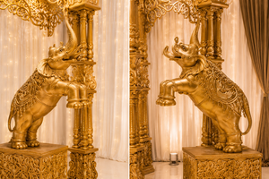 Mandap de mariage traditionnel à double poteau avec statues d'éléphants, style Grand Maharaja, Mandapam en fibre Trivani avec Ganesha, Australie - Product Image 3