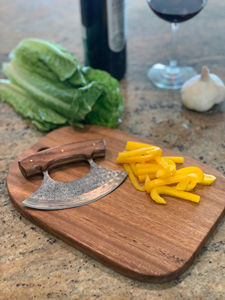 Couteau à découper Ulu en acier carbone Damas, couteau de cuisine écologique pour couper les légumes et la viande, couteau Ulu Damas forgé à la main - Product Image 3