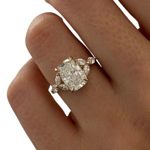 Luxury 3 Carat Elongated <b>Cushion</b> Cut Lab Grown Diamond Nature Inspired <b>Leaf</b> Engagement Ring in 14K 18K Gold or Platinum - Product Image 5