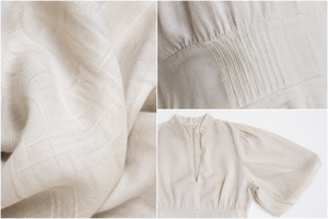 Linen <b>Dress</b> Women Summer V Neck Puff Sleeve Maxi <b>Dresses</b> Elegant Casual Pleated Waist Solid Color <b>Long</b> <b>Dress</b> With Pockets - Product Image 5