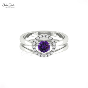 Anillo Apilable de Amatista Africana de 5mm con Corte Redondo y Halo de Diamantes en Oro Sólido de 14k de Proveedor Mayorista - Product Image 2