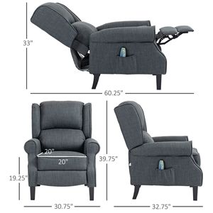 Fauteuil inclinable gris anthracite avec dossier haut, fonction chaleur et massage pour salon - Product Image 3