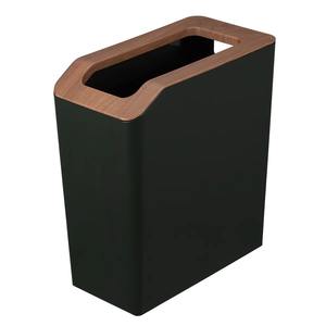 Poubelle rectangulaire noire moderne avec couvercle ouvert finition bois, poubelle contemporaine pour la maison, le bureau, le hall d'entrée, fabriquée en Inde - Product Image 1