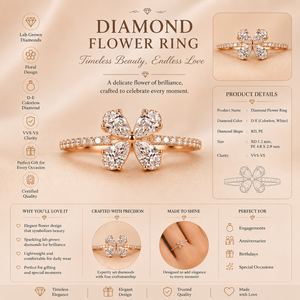 Anillo de Oro de 10K con Diamante Cultivado en Laboratorio en Forma de Pera y Flor |   Anillo de Diamantes con Diseño Floral, Joyería Fina |   Regalo de compromiso para mujer - Product Image 6