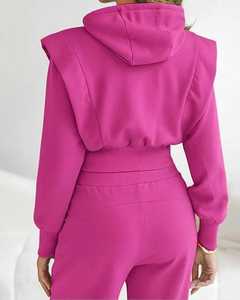 ชุดเซ็ตเสื้อฮู้ดแขนยาวสีพื้นและกางเกงขายาวทรงกว้างสำหรับผู้หญิง ใส่สบายในฤดูหนาว ผลิตจากผ้าเนื้อนุ่ม - Product Image 3